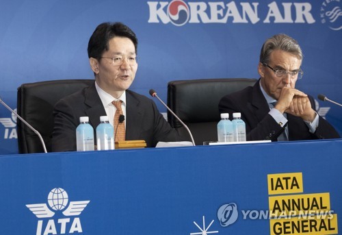 '항공업 유엔총회' IATA 총회 서울서 열려…조원태 의장석 앉아