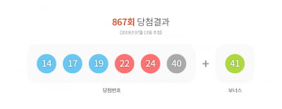 로또 867회 당첨번호…1등 39억 당첨자 2명 충북에서만 '깜짝'