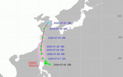 내일부터 태풍 다나스 영향권…19~22일 많은 장맛비