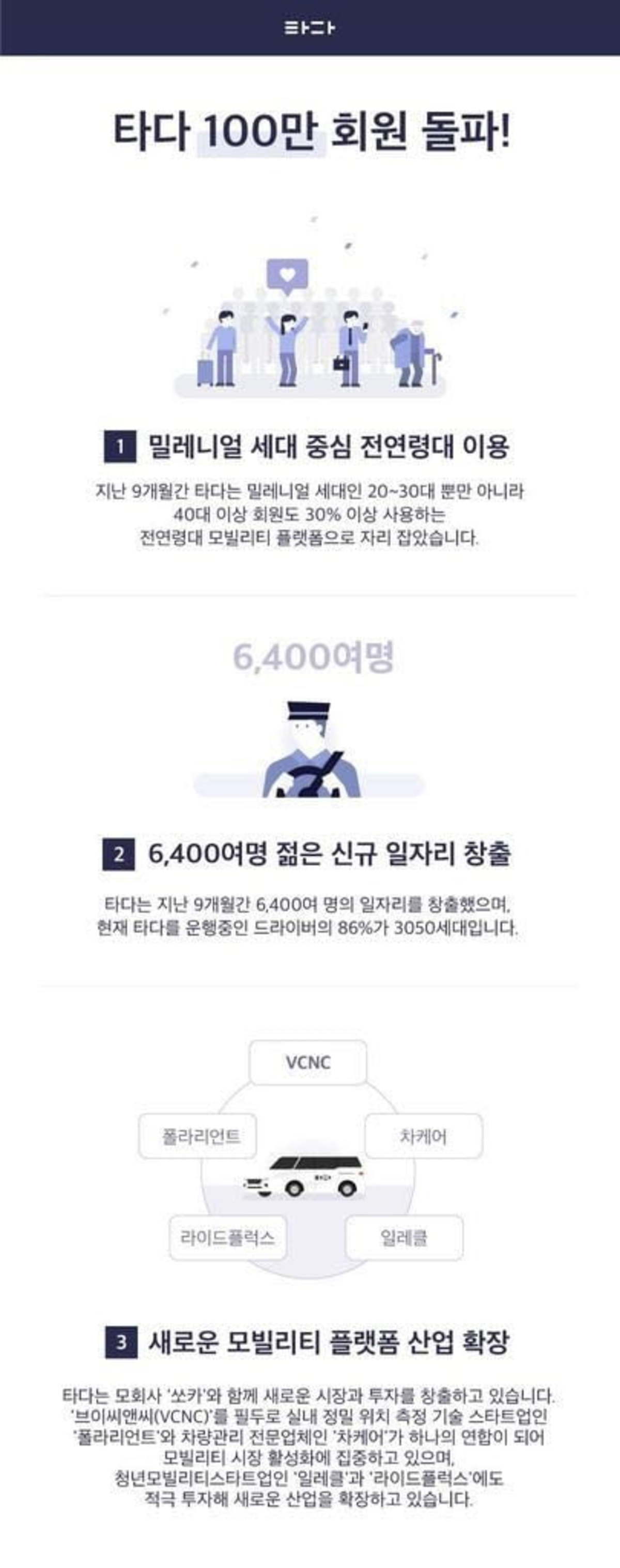 타다 서비스 9개월 만에 이용자 100만명 돌파 | 한경닷컴