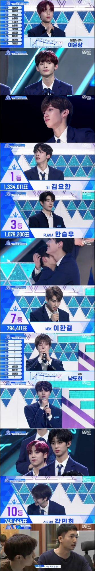 지난 19일 방영된 Mnet ‘프로듀스X101’ 방송화면.