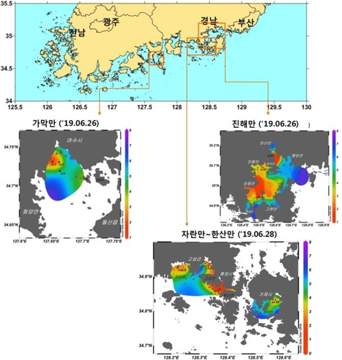 산소부족 물덩어리 남해 서부해역까지 확장