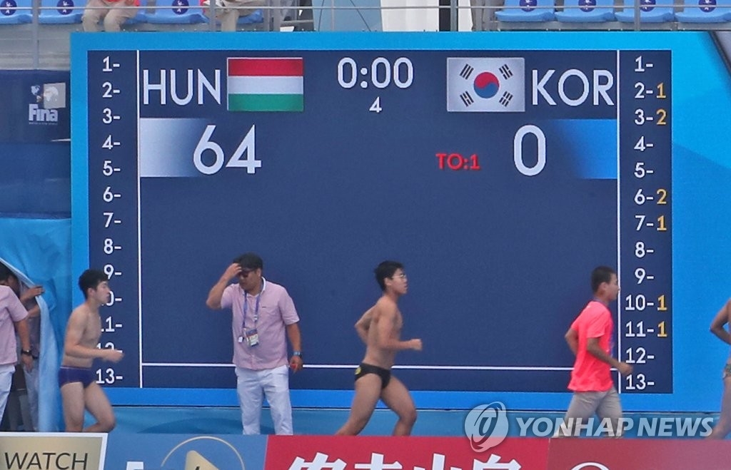 "한골만" 여자수구팀, 헝가리에 0-64 패배