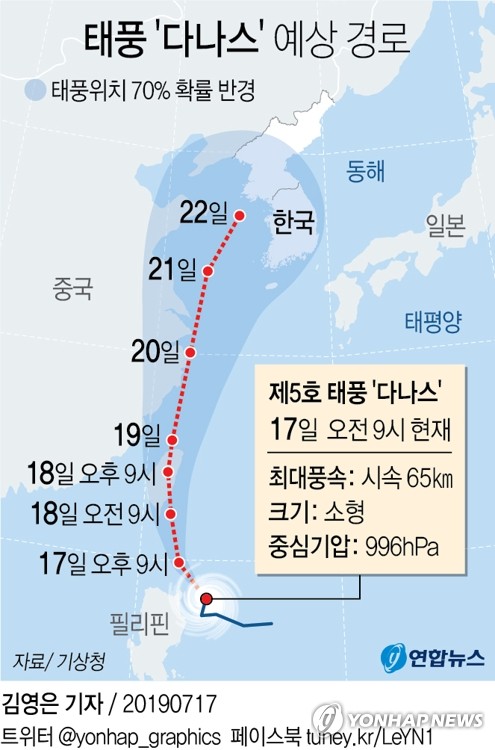 태풍 '다나스' 북상에 장맛비도 많아질 듯…"열대 수증기 유입"