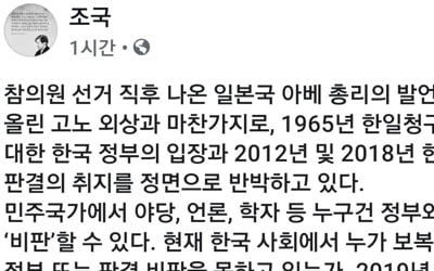 조국 "日정부 옹호·韓 대법원판결 매도하는 것은 무도한 일"