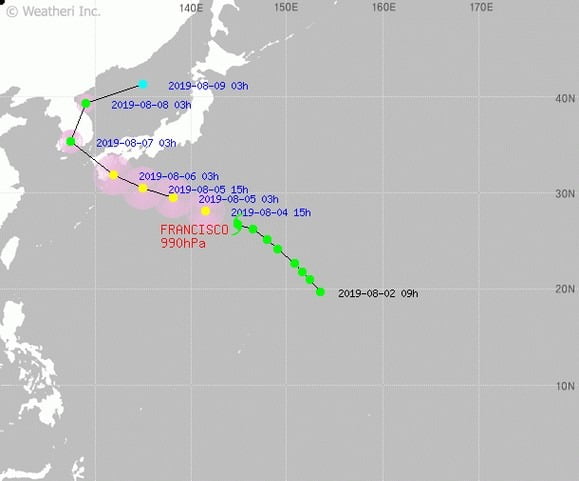 ​​​​​​​제8호 태풍 '프란시스코' 예상 이동경로 /사진=기상청