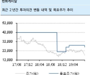 "한화케미칼, 기대치 못 미친 2분기 실적…목표가↓"-하이