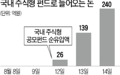 국내 주식형 공모펀드에 순유입액 급증