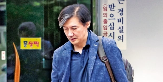 심각한 조국 후보자 조국 법무부 장관 후보자가 18일 서울 방배동 자택을 나서고 있다. /연합뉴스 
