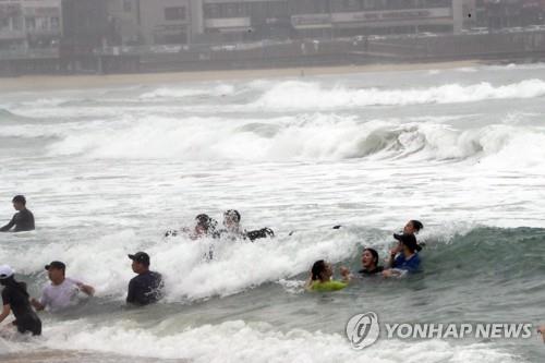 태풍 '크로사' 영향에 해수욕장 '한산'…도심 공원 '북적'