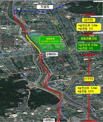 서울 노원구 아파트 가로지르던 고압 송전선로 땅 밑으로