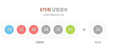 875회 로또 당첨 번호…'19, 22, 30, 34, 39, 44'