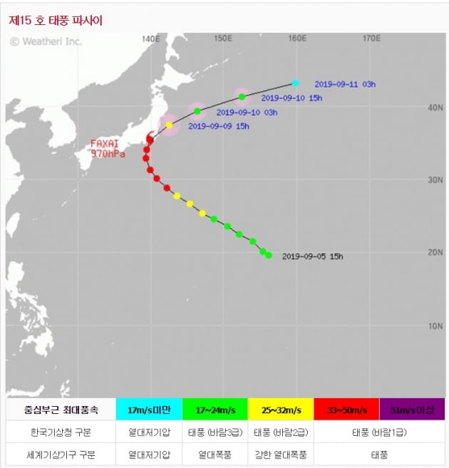 태풍 파사이의 이동 경로. (사진 = 네이버)