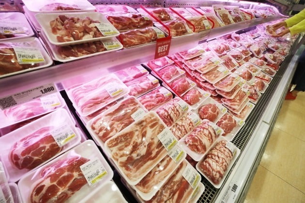 17일 서울의 한 대형마트에 돼지고기가 진열돼 있다. 농림축산식품부는 이날 아프리카돼지열병이 국내 첫 발생했다고 밝혔다. 돼지가 감염되면 치사율이 높아 국내 돼지고깃값이 인상될 것으로 예상되고 있다. [사진=연합뉴스]