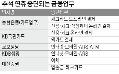 KB국민·농협·카뱅카드, 연휴중 일부 거래 중단