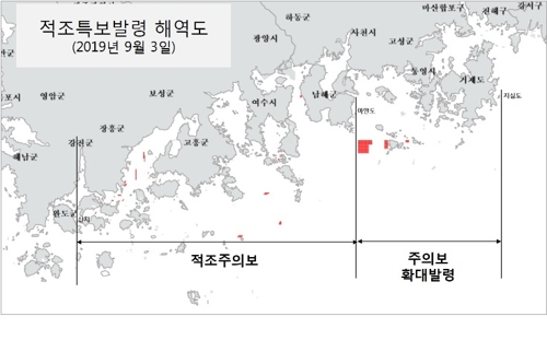유해성 적조띠 전남서 남해 넘어 통영·거제까지