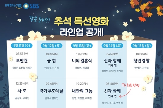 추석 특선영화 SBS 라인업 공개…`신과 함께-인과 연` 최초 방영