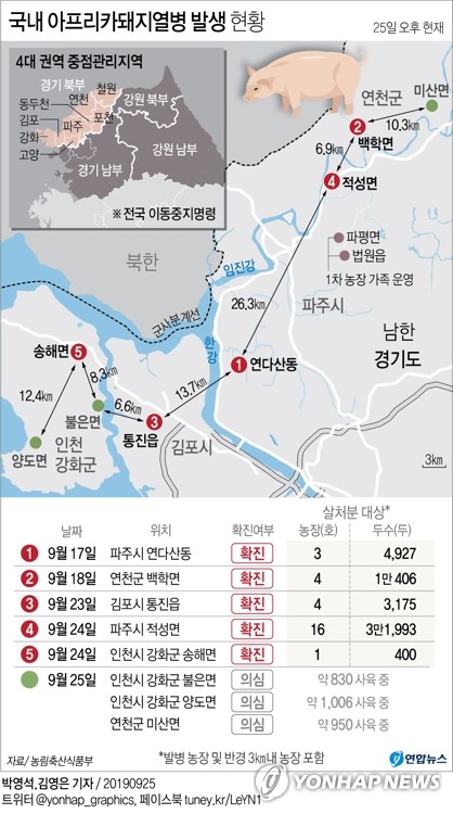 '돼지열병' 확진 강화도서 나오는 차량에는 방역소독 안해