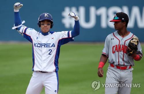 한국 청소년야구, 최대 고비 넘었다…캐나다에 완승