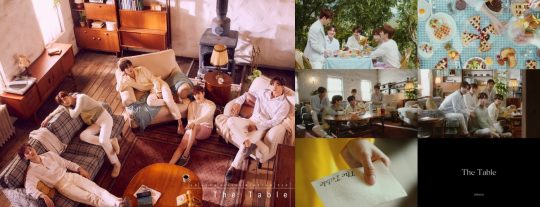 그룹 뉴이스트의 미니 7집 ‘The Table’의 단체 오피셜 포토(왼쪽)와 트레일러 영상. /사진제공=플레디스 엔터테인먼트