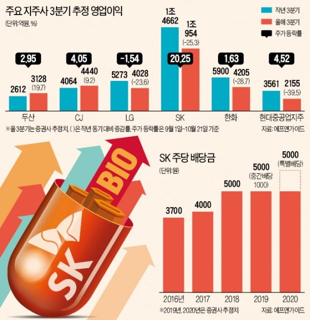 지주社 주가 지지부진…SK만 OK!