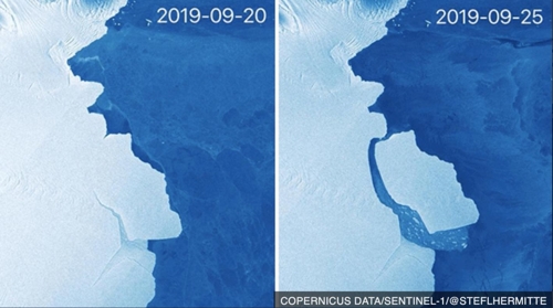 남극 아메리 빙붕서 3천150억t 거대 빙산 분리돼