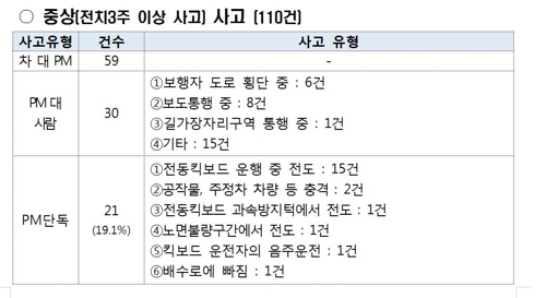 전동킥보드 등 개인모빌리티 2년간 인명사고 289건…사망 8건