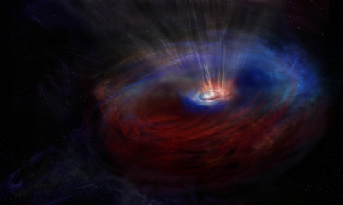 블랙홀 주변서 서로 반대 방향으로 도는 가스원반 관측
