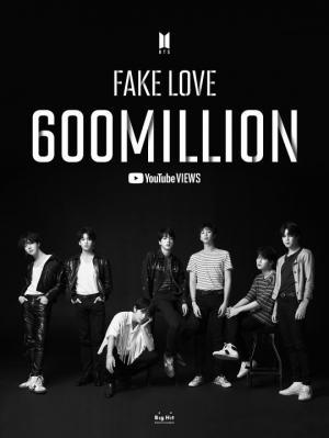 방탄소년단, 'FAKE LOVE' 뮤직비디오 6억 뷰 돌파···세 번째 6억 뷰 MV