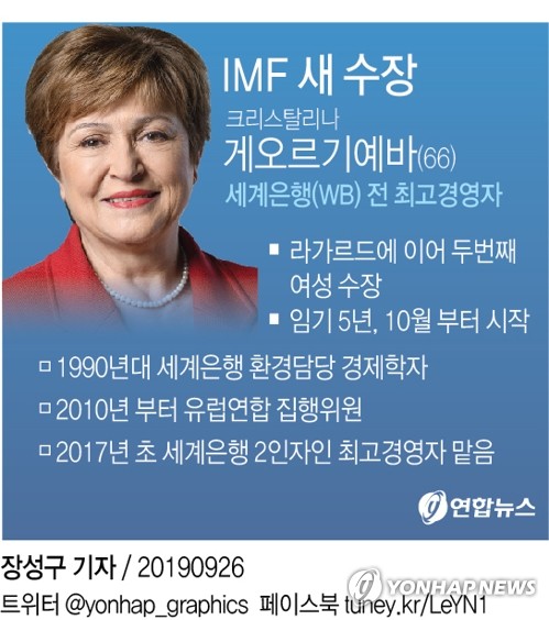 IMF총재 첫 일성 '동반둔화' 경고…韓엔 "재정화력 동원해라"