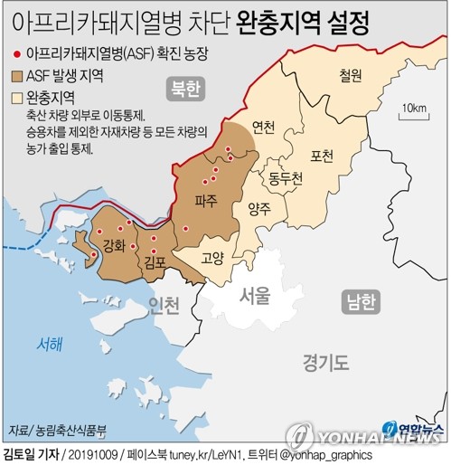 '완충지' 연천서 14번째 ASF 확진…48시간 일시이동중지명령