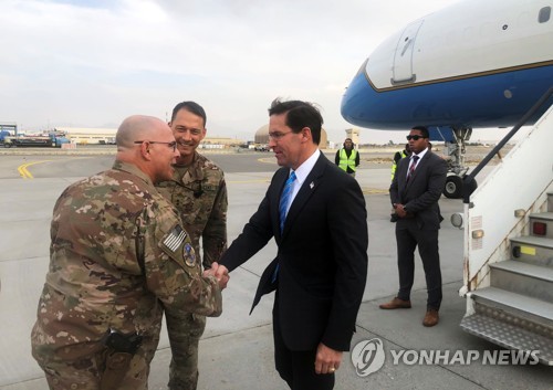 美국방, 아프간 방문…"일정 시점 평화합의가 여전히 목표"