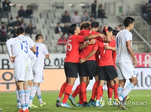 '골!골!골!' 김학범호, 우즈베크와 1차 평가전서 3-1 역전승