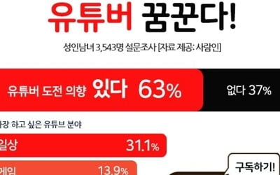 성인 63% "나도 유튜버 되고 싶다"…기대소득 월 396만원