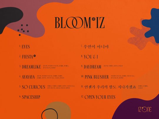 그룹 아이즈원의 첫 번째 정규앨범 ‘블룸아이즈(BLOOM*IZ)’ 트랙리스트 이미지. /사진제공=오프더레코드