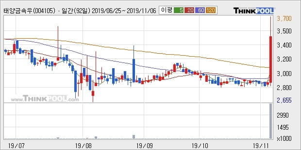 태양금속우, 전일대비 -10.85% 하락... 이 시각 거래량 11만9059주