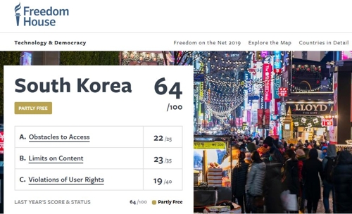 한국, '인터넷 자유' 19위…"페미니즘 지지한다고 표적되기도"