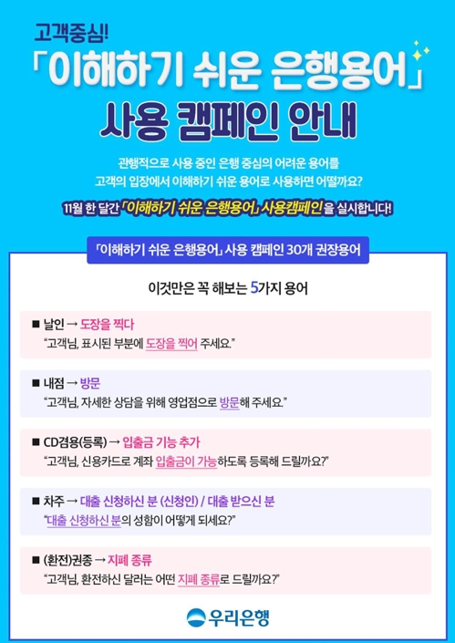 우리은행, 알쏭달쏭 은행 용어 쉬운말로 바꿔 쓴다