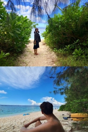 괌으로 떠난 홍현희X제이쓴 부부...그림 같은 바닷가 산책