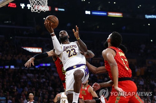 NBA 제임스 폭풍 스타트…레이커스, 애틀랜타에 대승(종합)