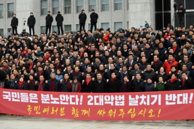 [포토] 한국당, '공수처법, 선거법 날치기 반대한다'