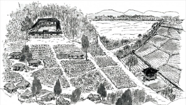 16세기 경상도 풍산현 갈전리 안씨가의 농장 상상도(김연경 그림). 