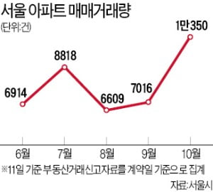 서울 10월 아파트 거래량 급증…1년 2개월 만에 1만건 넘었다