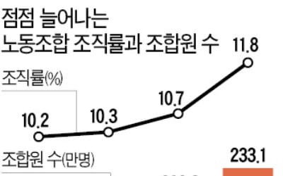 작년 한해만 1.1%P↑…'노조 조직률' 한국만 역행