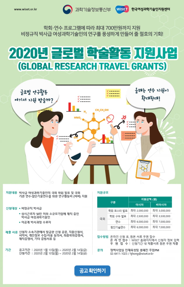 WISET, 이공계 여성박사에 '글로벌 학술활동' 지원