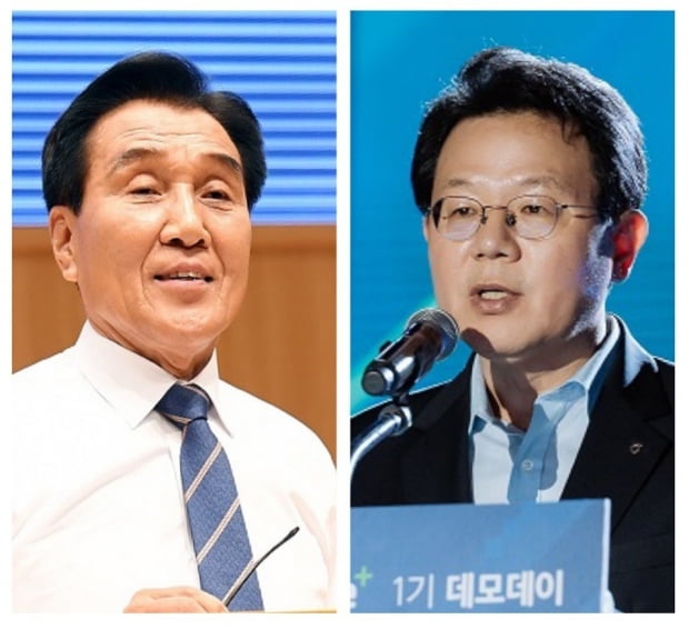 김지완 BNK금융지주 회장(왼쪽)과 김광수 NH농협금융지주 회장(오른쪽)의 임기는 각각 3월 말, 4월 말 종료된다. 업계에서는 두 회장의 연임 가능성에 무게를 두고 있다. /사진=한경DB