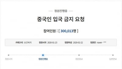 문재인 대통령 "과도한 불안 자제"에도 '중국인 입국 금지' 청원 '30만'