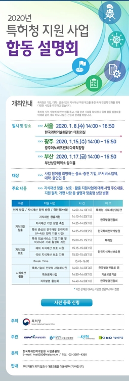 특허청, 전국 3개 도시서 '2020년 지원사업 합동 설명회'