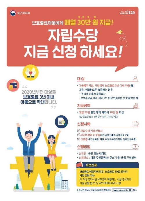 올해 보호종료아동 7천800명에게 월 30만원 지원