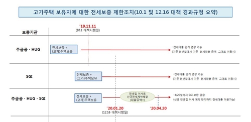 20일부터 9억원 넘는 주택보유자 전세대출 금지…"갭투자 차단"(종합)